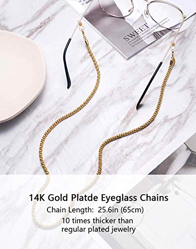 AllenCOCO 14K Gold Plated Glowing Eyeglass Chains Sunglass Retainer Strap Eyewear Retainer Eyeglass Strap Holder for Women - Image 2