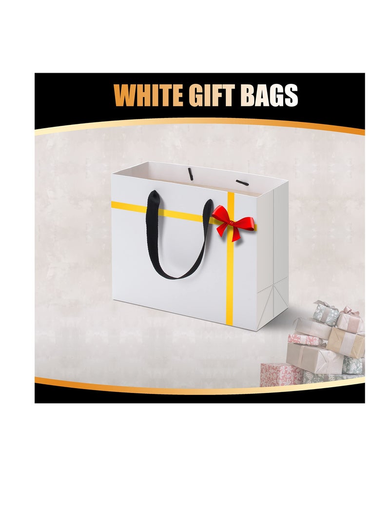 Excefore White Gift Bags, 20 PcsMedium White Gift Bags, with Ribbon Handle Bulk Gift Bags, Kraft Gift Bags, for Retail Bags, Merchandise Bags, Wedding Gfit Bags  - Image 2