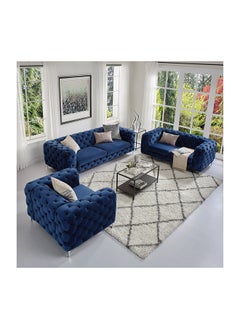 A to Z Furniture Tufted Velvet Loveseat and Sofa Living Room Set in Navy Blue Color Single Seater Sofa 