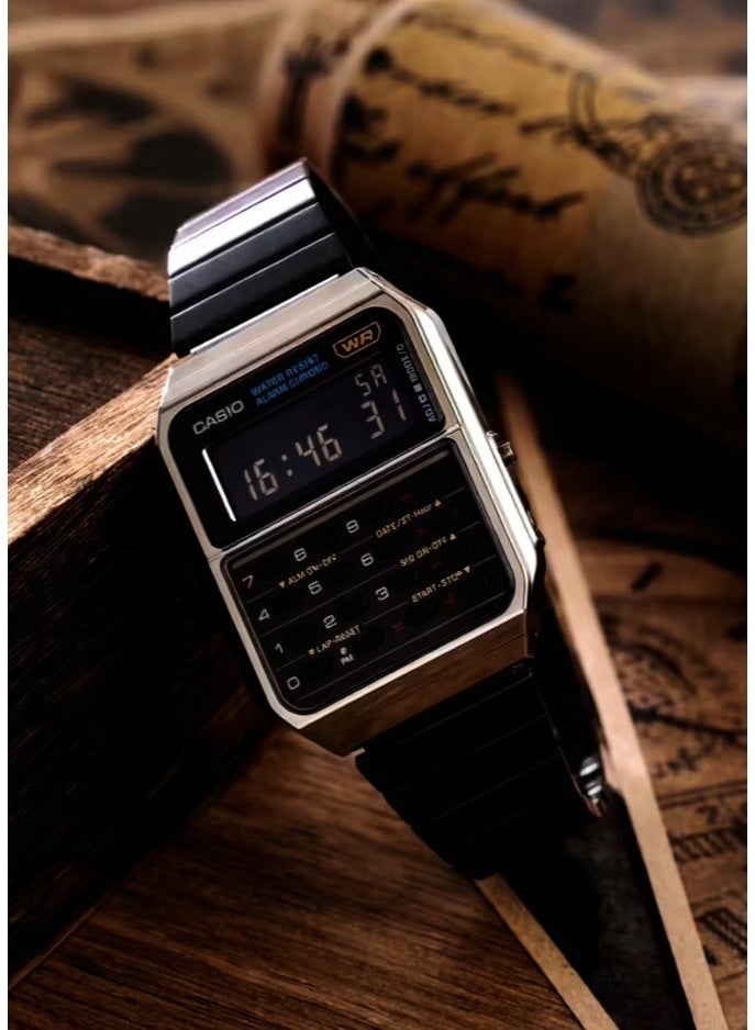 CASIO Vintage Digital Calculator Unisex Watch CA‑500WEGG‑1BDF, 43.2 mm Grey Dial, Resin/Chrome Plated Case & Stainless Steel Band, Water Resistant - Image 4