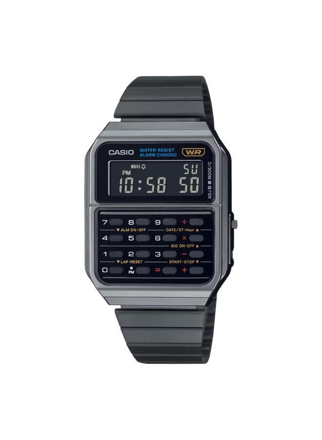 CASIO Vintage Digital Calculator Unisex Watch CA‑500WEGG‑1BDF, 43.2 mm Grey Dial, Resin/Chrome Plated Case & Stainless Steel Band, Water Resistant - Image 2
