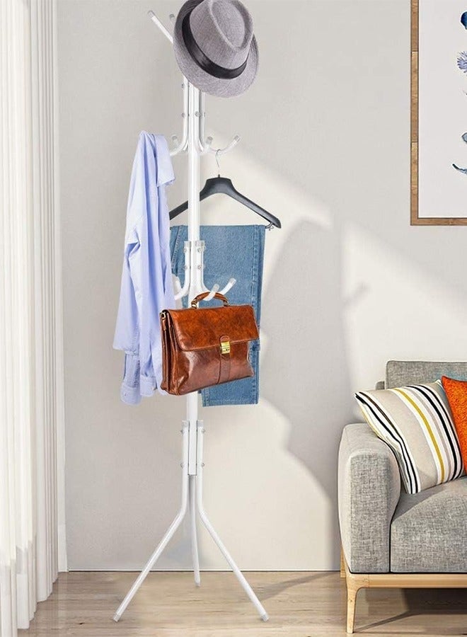 Bukela Multi-Functional Metal Clothes Rack, 12 Hooks Hall Tree Coat Hanger Holder Home Enterway Tree Clothes Storage Stand for Coat, Hat, Clothes, Scarves, Handbags, Umbrella (White) 172x43x43cm - Image 4
