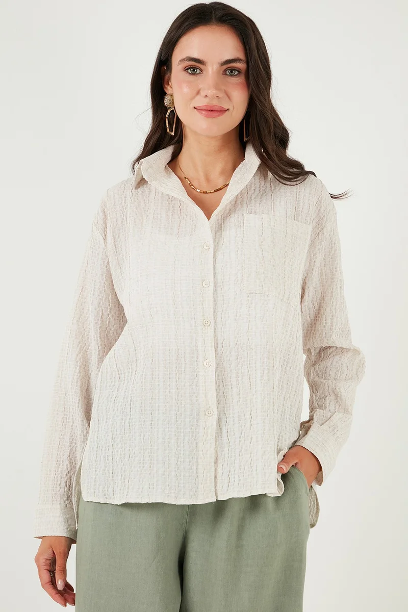 Lela Regular Fit Single Pocket Short Front Long Back Crinkle Shirt Women's SHIRT 6772752