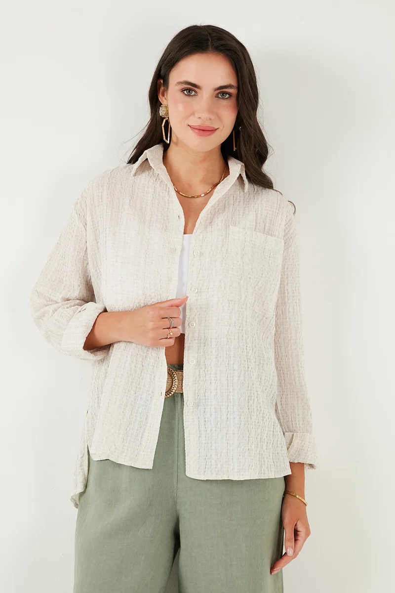 Lela Regular Fit Single Pocket Short Front Long Back Crinkle Shirt Women's SHIRT 6772752