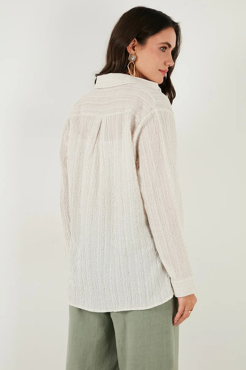 Lela Regular Fit Single Pocket Short Front Long Back Crinkle Shirt Women's SHIRT 6772752