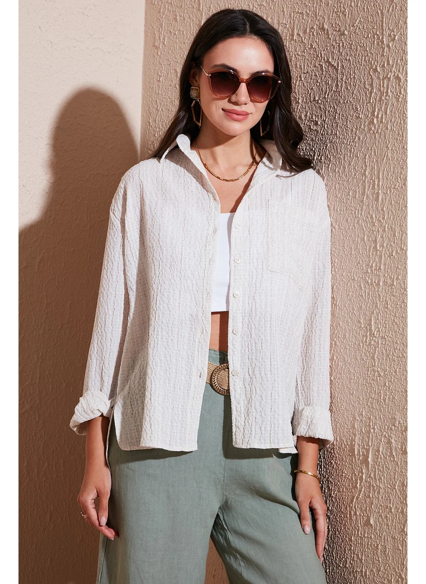 Lela Regular Fit Single Pocket Short Front Long Back Crinkle Shirt Women's SHIRT 6772752