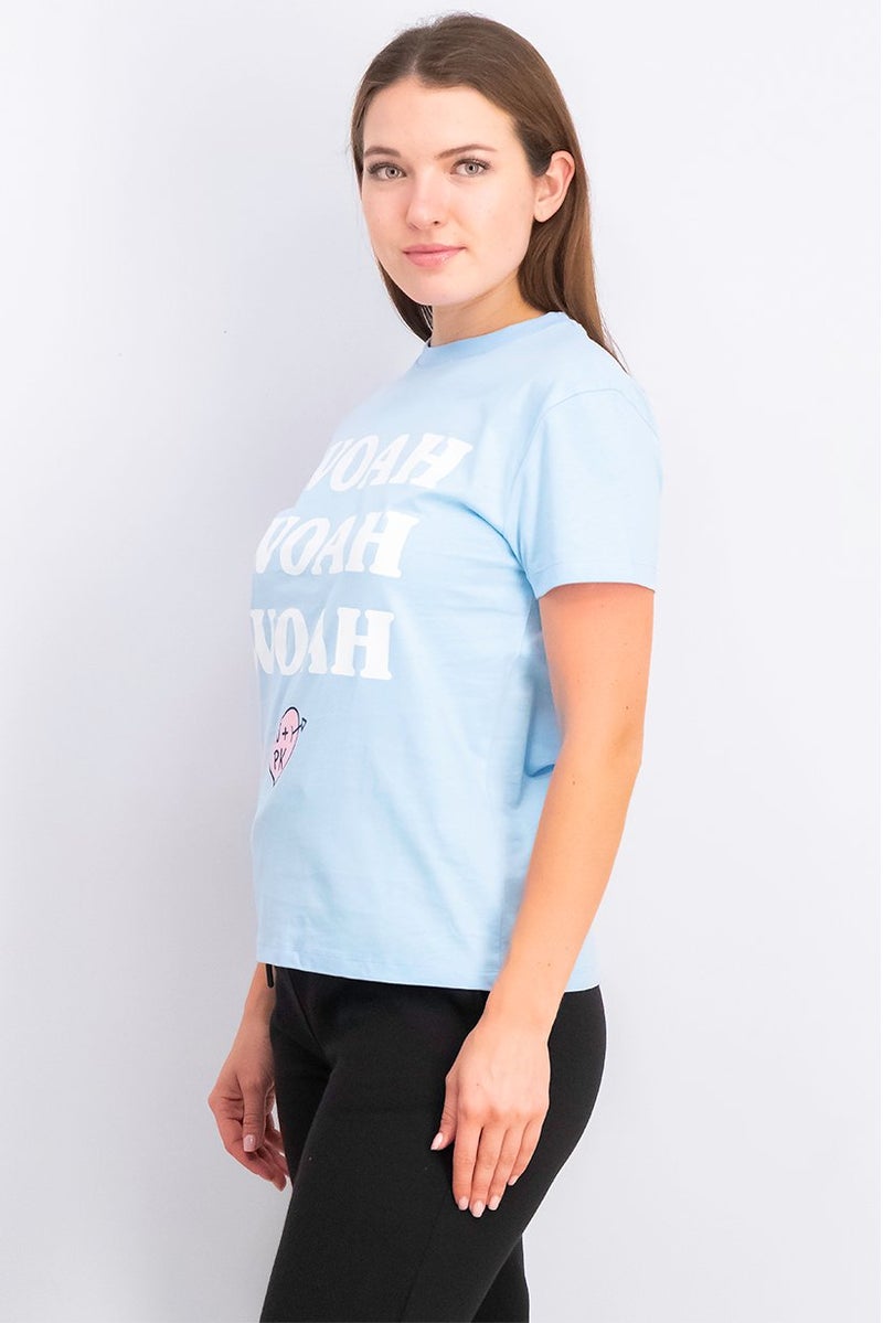 UNDIZ Women Crew Neck Short Sleeves Graphic Print T-shirts, Blue Bell - Image 4