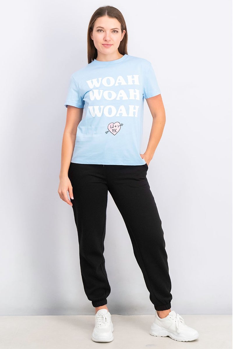 UNDIZ Women Crew Neck Short Sleeves Graphic Print T-shirts, Blue Bell - Image 2