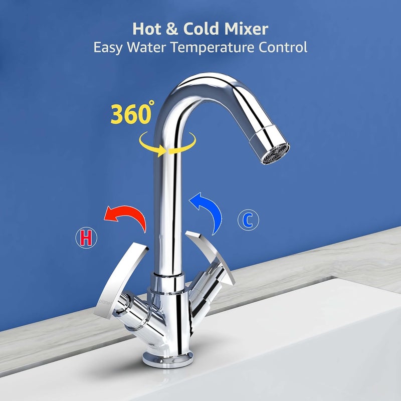 Planet Double Lever Basin MixerHot and Cold Water Mixer for BathroomTap for Wash BasinBathroom Accessories Chrome Finish Samar - Image 2