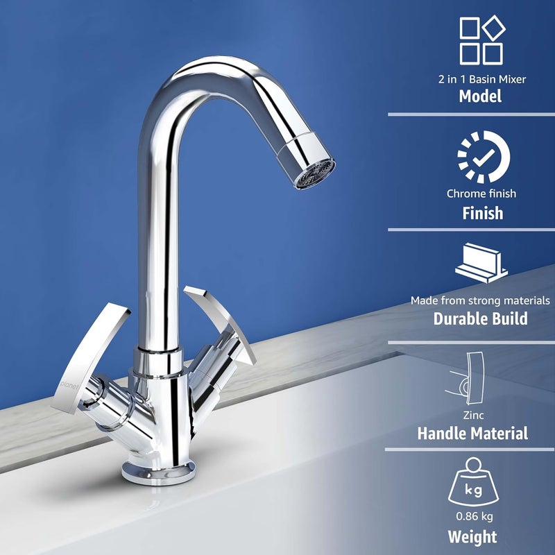 Planet Double Lever Basin MixerHot and Cold Water Mixer for BathroomTap for Wash BasinBathroom Accessories Chrome Finish Samar - Image 4
