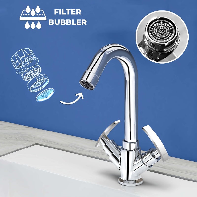 Planet Double Lever Basin MixerHot and Cold Water Mixer for BathroomTap for Wash BasinBathroom Accessories Chrome Finish Samar - Image 5