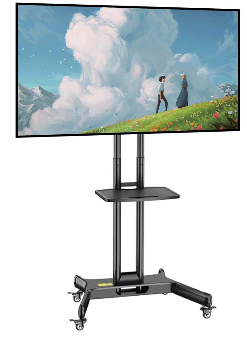 KALOC Mobile TV Stand for 32"-65" TVs up to 50 kg/110 lbs with VESA up to 600x400mm, 90° Rotation for Portrait and Landscape Modes, Includes Equipment Shelf, Lockable Wheels for Easy Mobility | TF-L65-X - Image 1