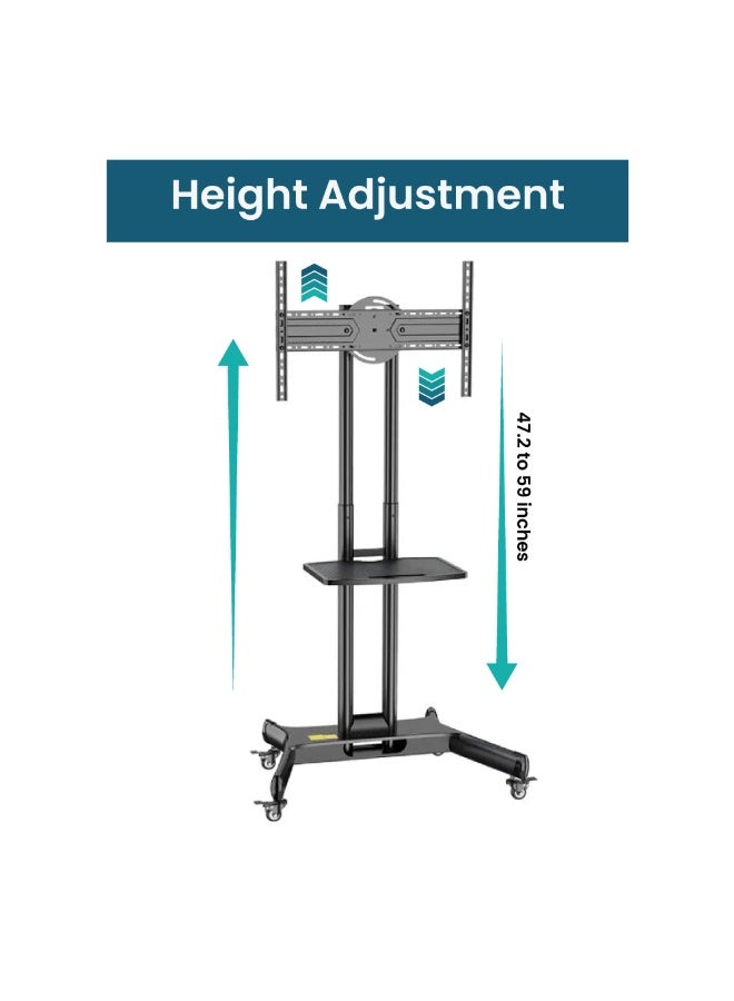 KALOC Mobile TV Stand for 32"-65" TVs up to 50 kg/110 lbs with VESA up to 600x400mm, 90° Rotation for Portrait and Landscape Modes, Includes Equipment Shelf, Lockable Wheels for Easy Mobility | TF-L65-X - Image 5