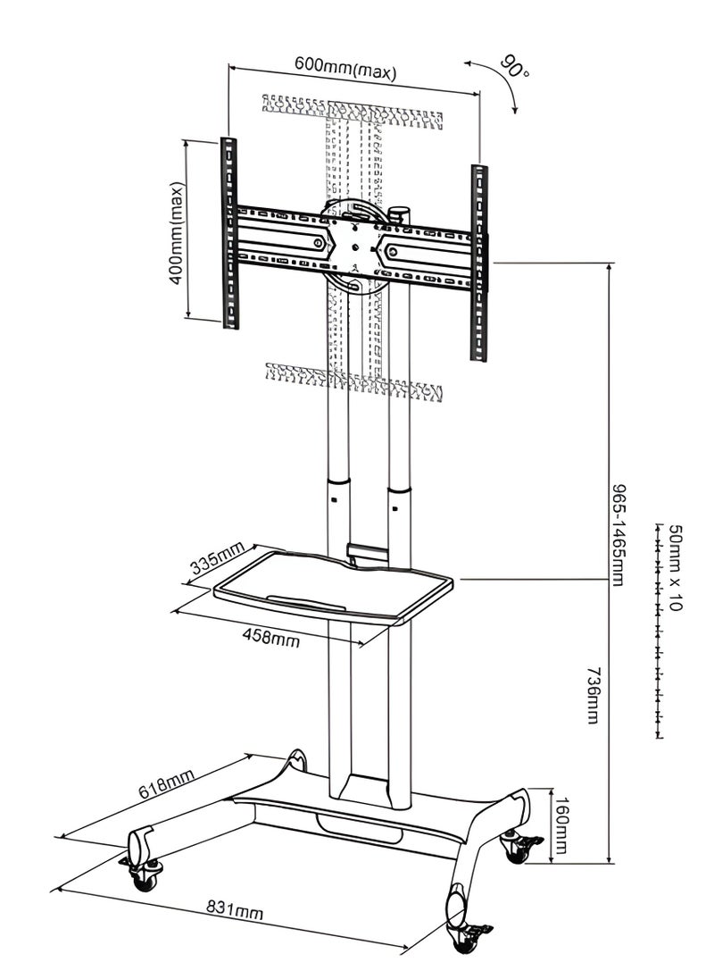 Mobile TV Stand for 32"-65" TVs up to 50 kg/110 lbs with VESA up to 600x400mm, 90° Rotation for Portrait and Landscape Modes, Includes Equipment Shelf, Lockable Wheels for Easy Mobility | TF-L65-X - pzsku/Z0B3456B85D0BD836ABE8Z/45/_/1740637619/6670500b-5c88-49fe-8c91-fa4e6daa7d8b