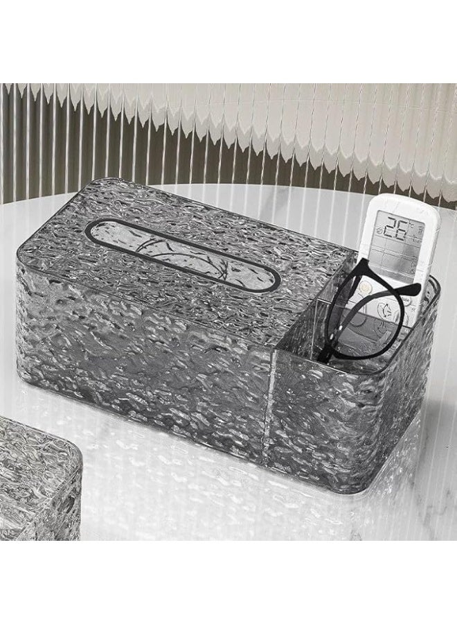 Spaceshoop Tissue Box Holder with Side Organizer Stylish Rectangular Tissue Dispenser for Creative Pattern Transparent Compact Design for Easy Use - Black  - Image 4