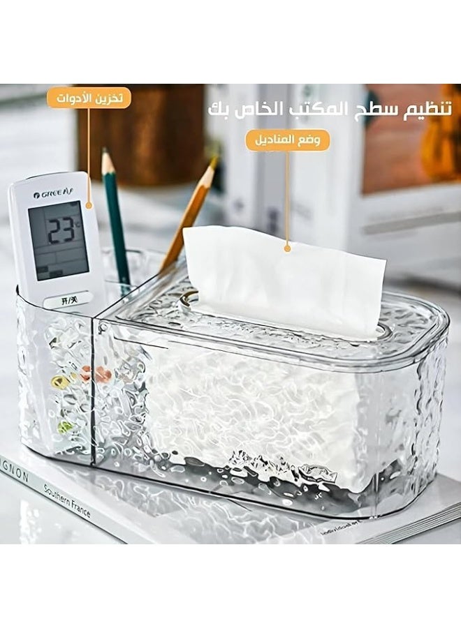 Spaceshoop Tissue Box Holder with Side Organizer Stylish Rectangular Tissue Dispenser for Creative Pattern Transparent Compact Design for Easy Use - Black  - Image 2