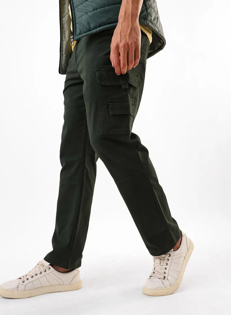 Men's Olive Green Cotton Blend Full Relaxed Cargo Trouser