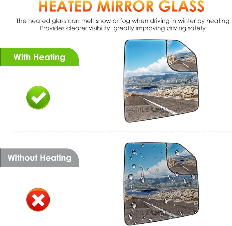 ILONPA F150 Left Driver + Right Passenger Side Mirror Glass Replacement for Ford F-150 (2015-2020) - Image 3