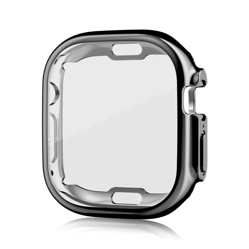 FOLX FSG2030 Shockproof Flexible Silicone TPU Apple Watch Case Cover with Screen Protector, Compatible with Apple Watch Series 6/SE/5/4 (49MM Ultra Silicone CASE, Black) - Image 1