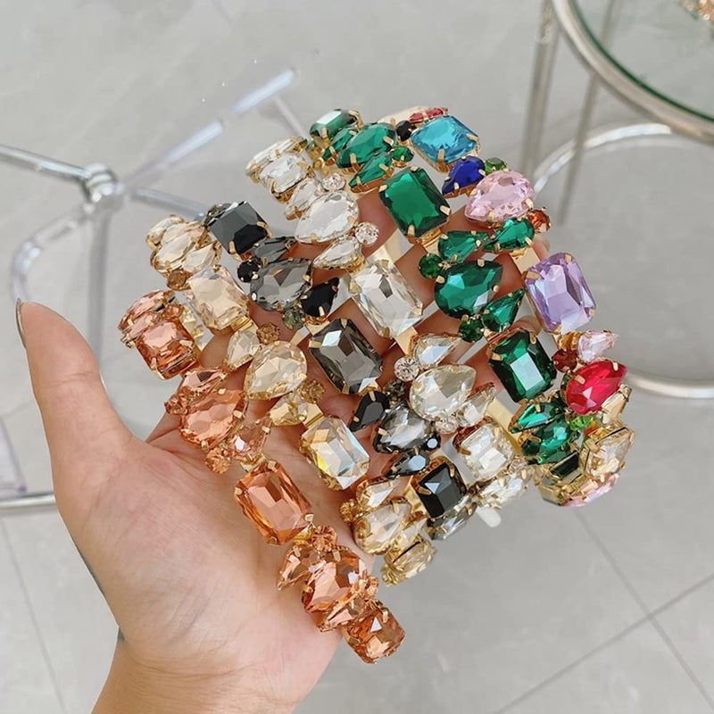 Wiwpar Thin Rhinestone Headbands for Women Elastic Rhinestone Head Bands Vintage Headband Hair Hoop Hair Accessories (Pink) - Image 1