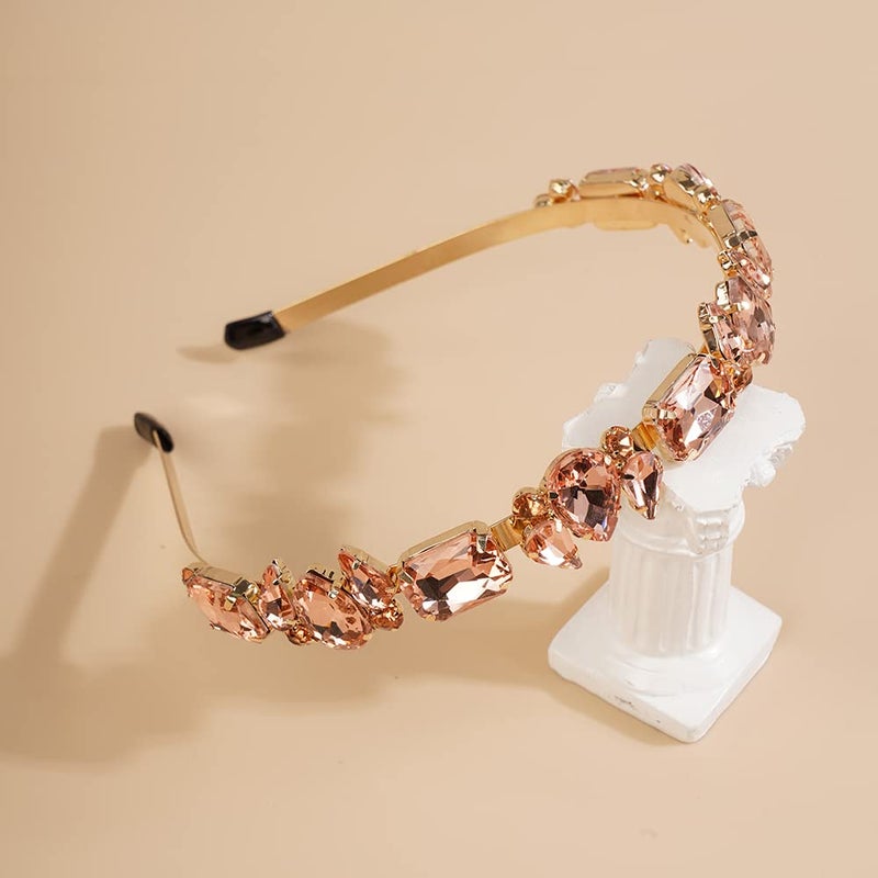 Wiwpar Thin Rhinestone Headbands for Women Elastic Rhinestone Head Bands Vintage Headband Hair Hoop Hair Accessories (Pink) - Image 2