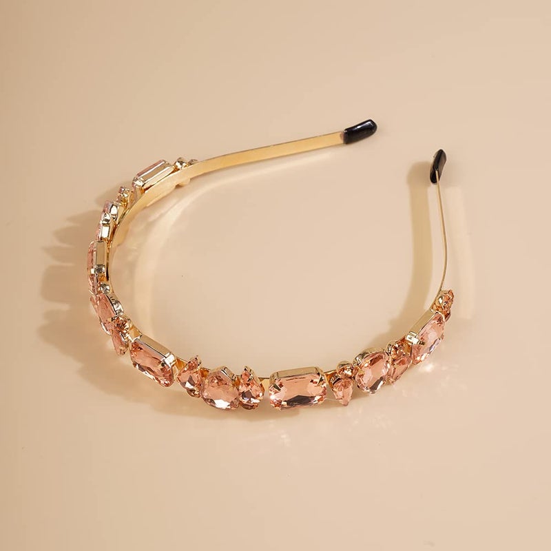 Wiwpar Thin Rhinestone Headbands for Women Elastic Rhinestone Head Bands Vintage Headband Hair Hoop Hair Accessories (Pink) - Image 4