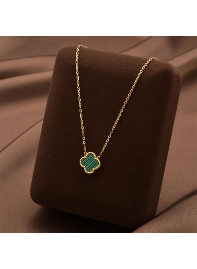 AYSLE AYSLE JN Women Stainless Steel 18K Gold-Plated Necklace with Green Clover Pendant, Elegant Jewelry Suitable for Women and Girls JN29 - Image 4