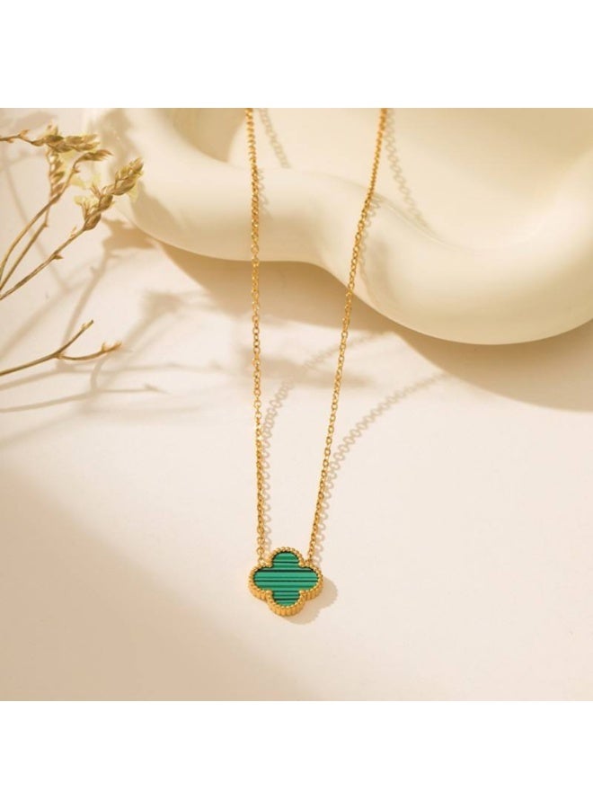 AYSLE AYSLE JN Women Stainless Steel 18K Gold-Plated Necklace with Green Clover Pendant, Elegant Jewelry Suitable for Women and Girls JN29 - Image 2