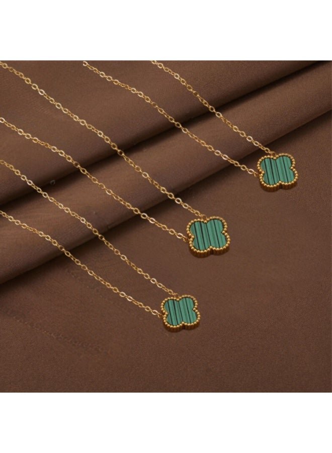 AYSLE AYSLE JN Women Stainless Steel 18K Gold-Plated Necklace with Green Clover Pendant, Elegant Jewelry Suitable for Women and Girls JN29 - Image 5