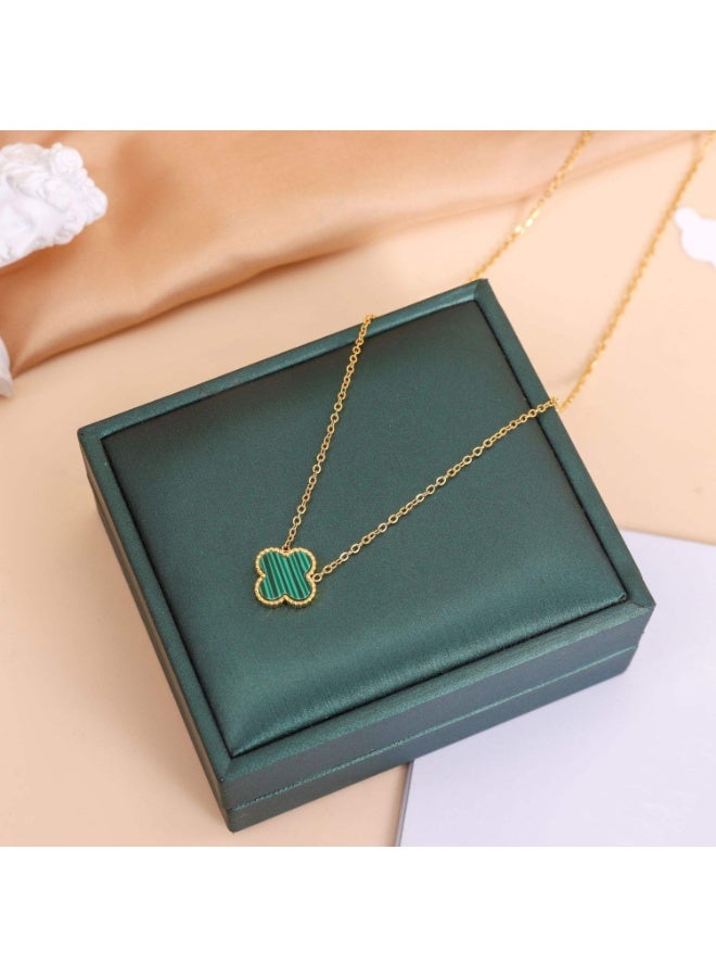 AYSLE AYSLE JN Women Stainless Steel 18K Gold-Plated Necklace with Green Clover Pendant, Elegant Jewelry Suitable for Women and Girls JN29 - Image 3