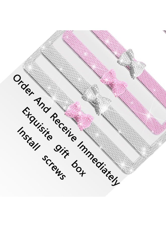 Sandfren Bling Car License Plate Frame, 2PCS Crystal Rhinestone Stainless Steel Vehicle Plate Holder, Glitter Diamond Sparkly Auto Plate Tag Cover Accessories, Universal Fit (White/White Bow) - Image 5