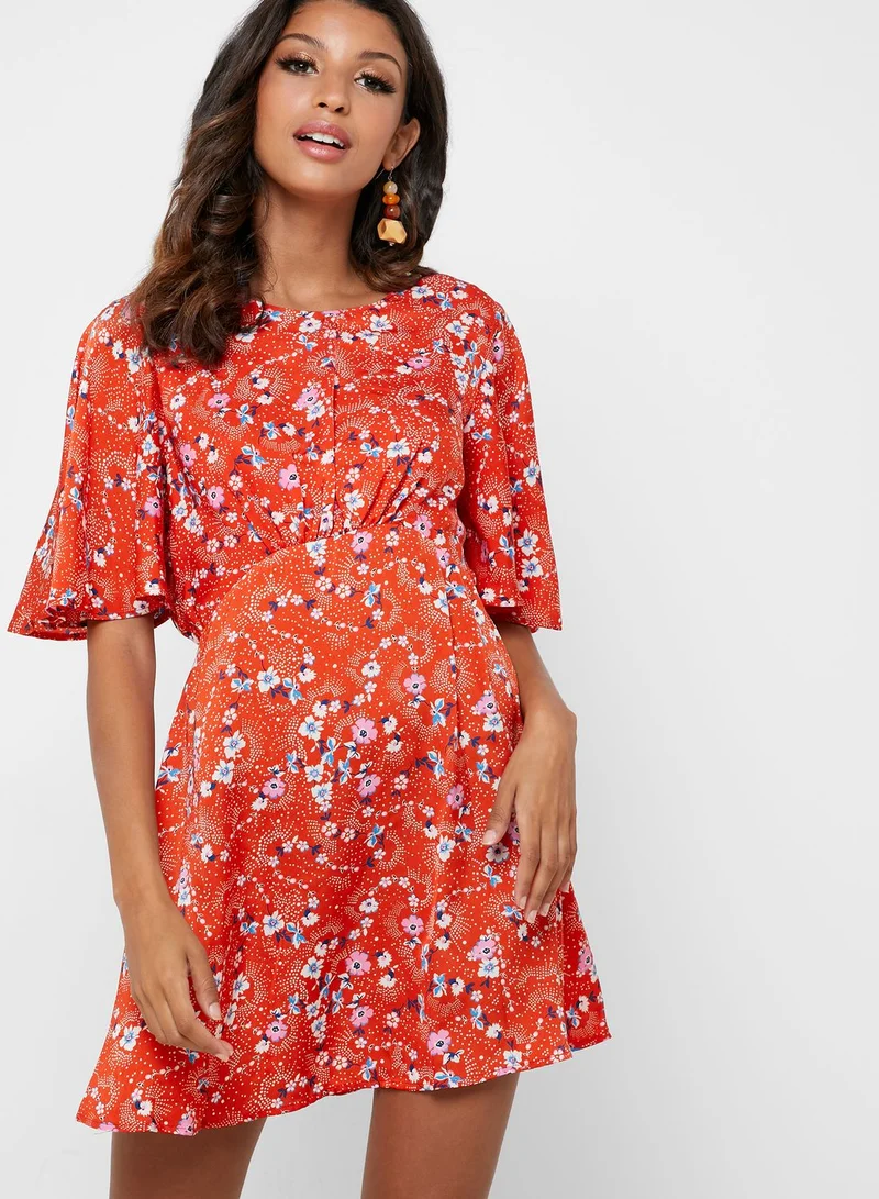 Topshop Petite Floral Print Wide Sleeve Dress