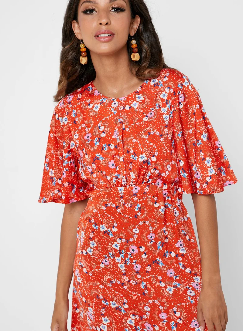 Topshop Petite Floral Print Wide Sleeve Dress
