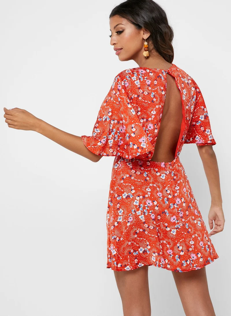 Topshop Petite Floral Print Wide Sleeve Dress