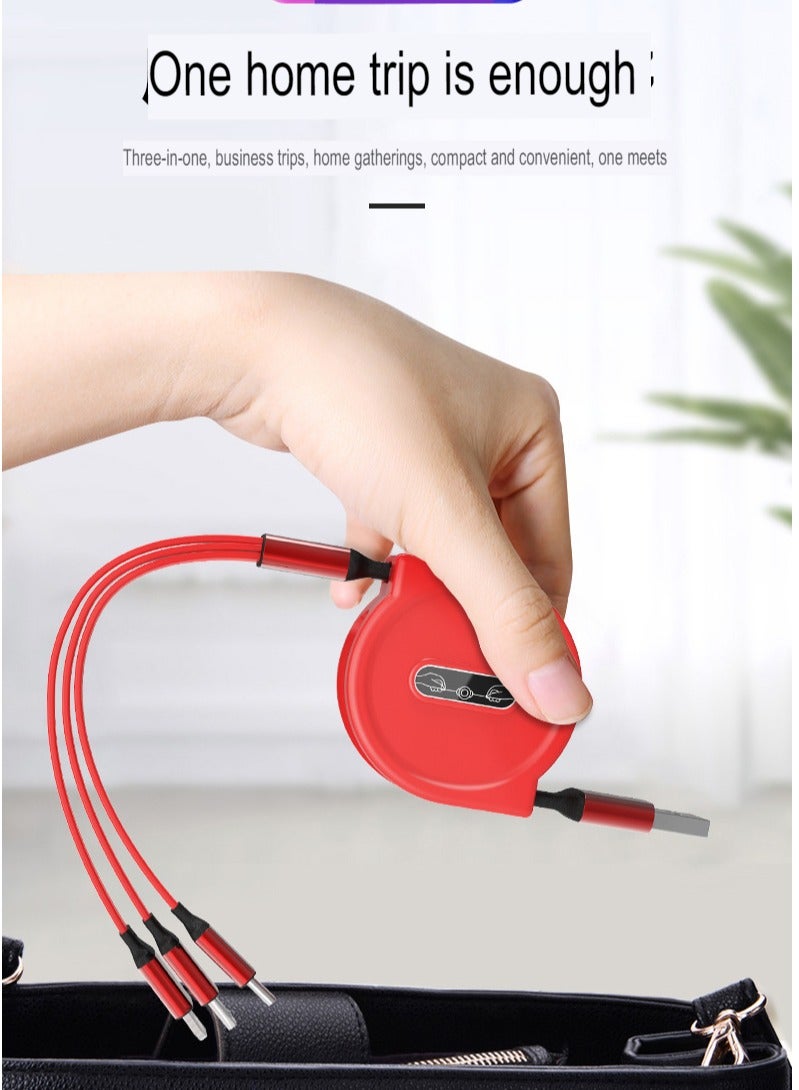 AROAQ 3-in-1 Double-pull Charging Cable, Retractable USB Charging Cable, Fast Charging USB-a To Type-c/micro-USB/lightning, Compatible With Iphone Ipad Samsung Huawei Xiaomi Oppo. (Black) - Image 2