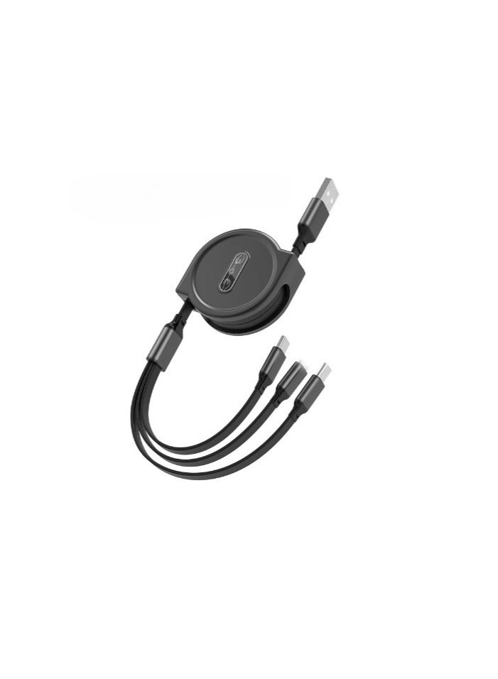 AROAQ 3-in-1 Double-pull Charging Cable, Retractable USB Charging Cable, Fast Charging USB-a To Type-c/micro-USB/lightning, Compatible With Iphone Ipad Samsung Huawei Xiaomi Oppo. (Black) - Image 1