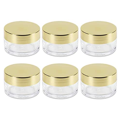 Devinez Multipurpose (Pack of 6) Round Clear Glass Cosmetic Jars,50gm with Inner Liners and Golden Lids, Travel Jars, Refillable for Makeup, Cream, Lotion, Sugar Scrubs, Eye Shadow Paint, Jewelry - Image 1