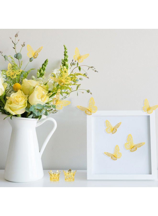 CCINEE 140 Pcs Flower Corsage Accessories Set,4 Pcs Mini Gold Crown 36 Pcs 3D Gold Butterfly Stickers and 100 Pcs Diamond Pins for Cake Topper Mother's Day Wedding Birthday Party - Image 5