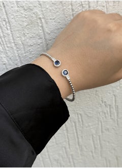 Al Kasr Jewelry Sapphire Elegance Beaded Bangle - Adjustable Size - Sterling Silver 925 with Zircon and Gemstones - Plated Rhodium White Gold 18K  - Image 2