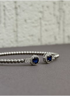 Al Kasr Jewelry Sapphire Elegance Beaded Bangle - Adjustable Size - Sterling Silver 925 with Zircon and Gemstones - Plated Rhodium White Gold 18K  - Image 1