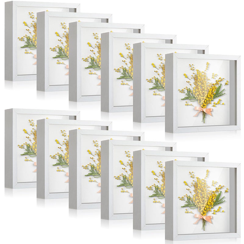Tuanse 12 Pcs Shadow Box Bulk Display Case Plastic Shadow Box Picture Frame for Photos Flower Wedding Bouquets Pet Memorial Graduation Object Butterfly Tickets Wall Tabletop8 x 8 Inch White