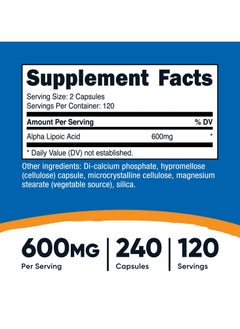 Nutricost Alpha Lipoic Acid 600mg Per Serving, 240 Capsules, 120 Servings, Dietary Supplement  - Image 4