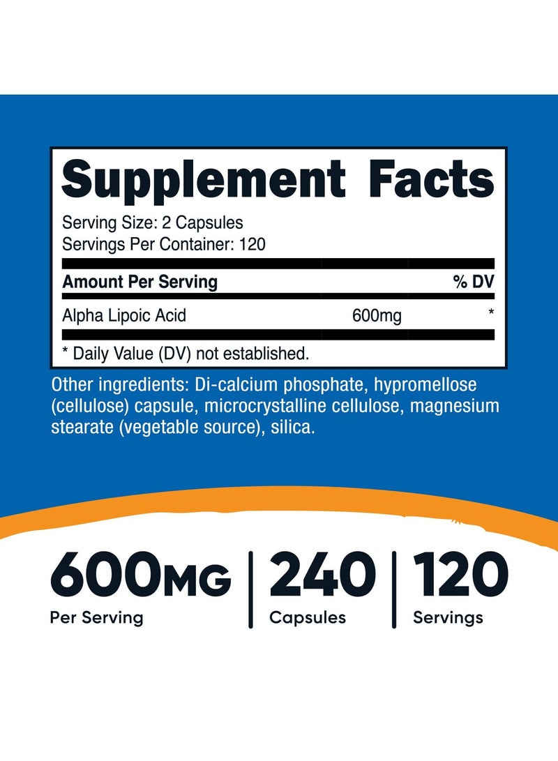Nutricost Alpha Lipoic Acid 600mg Per Serving, 240 Capsules, 120 Servings, Dietary Supplement  - Image 4