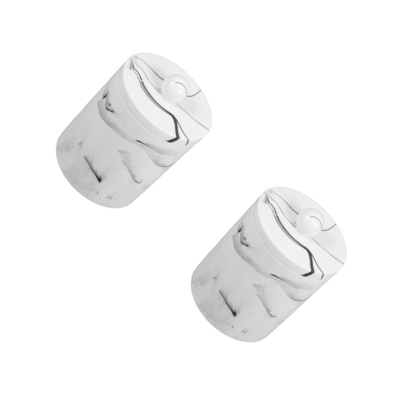 2pcs European Style Resin Cotton Swabs Storage Box Toothpick Canister Simple Marble Texture Organizer with Lid for Cosmetic Home (Ink White) - Image 4