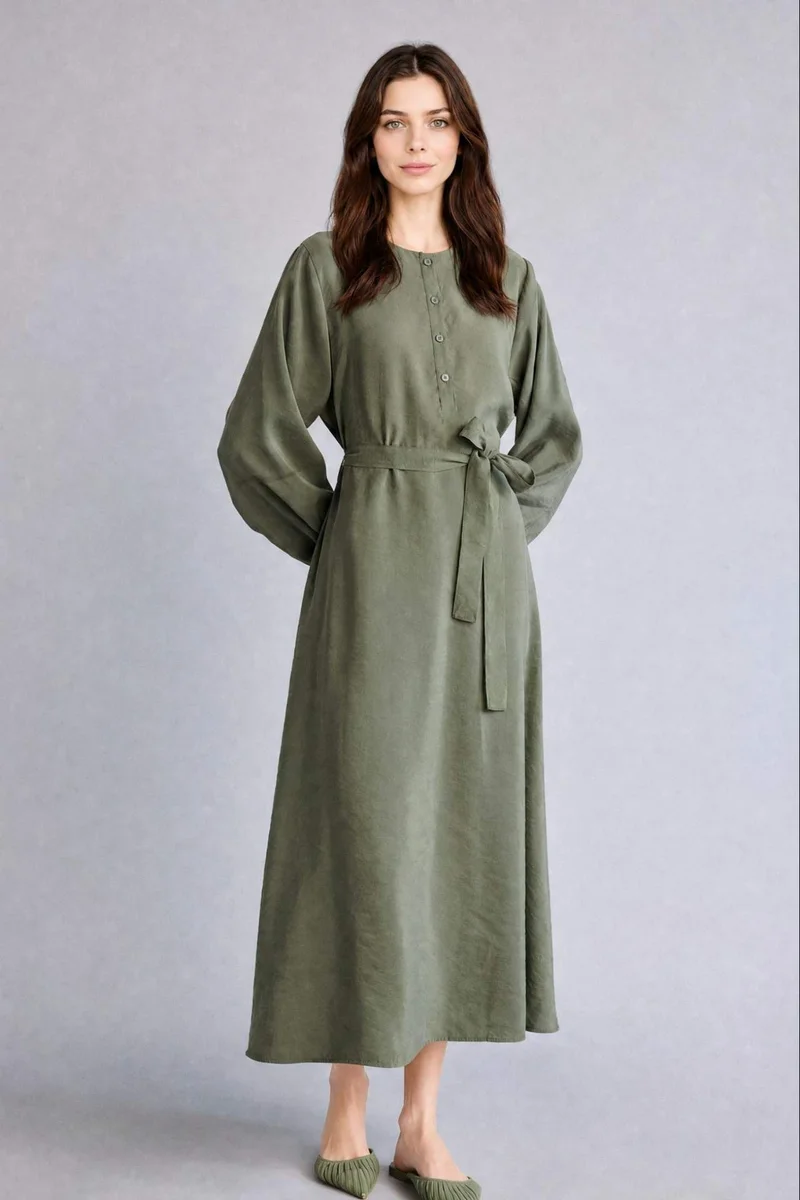 ديفاكتو Crew Neck modal Balloon Sleeves Dress
