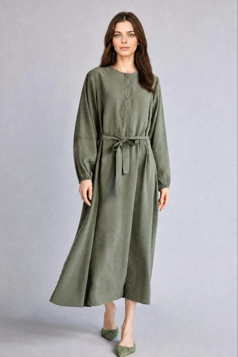 ديفاكتو Crew Neck modal Balloon Sleeves Dress
