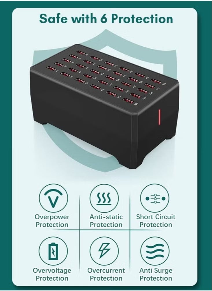 ELTRAZONE USB Charging Station 30-Port 150W High-Speed Multi-Port Charger for Smartphones, Tablets & More, Travel Desktop Organizer – Compact & Efficient Power Hub for Home, Office & Travel Use - Image 2