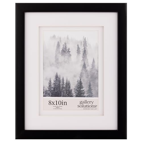 Gallery Solutions - 8"x10" Black Frame - Double White Mat - Wall/Tabletop Display - Perfect Fit for 5"x7" Photos - Versatile Mounting Options - Rectangular Tabletop - Poster Frame - Image 1