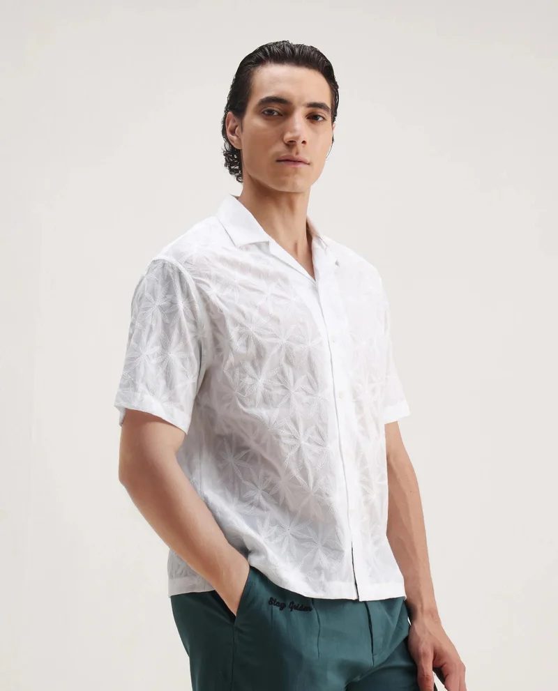 Rare Rabbit Men's Embroidered Boxy Fit Shirt