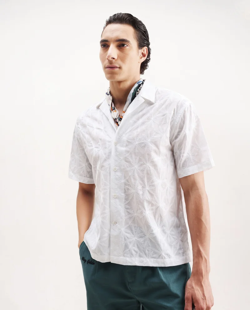 Rare Rabbit Men's Embroidered Boxy Fit Shirt